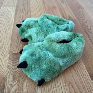 Green Fuzzy Dinosaur Slippers for Kids